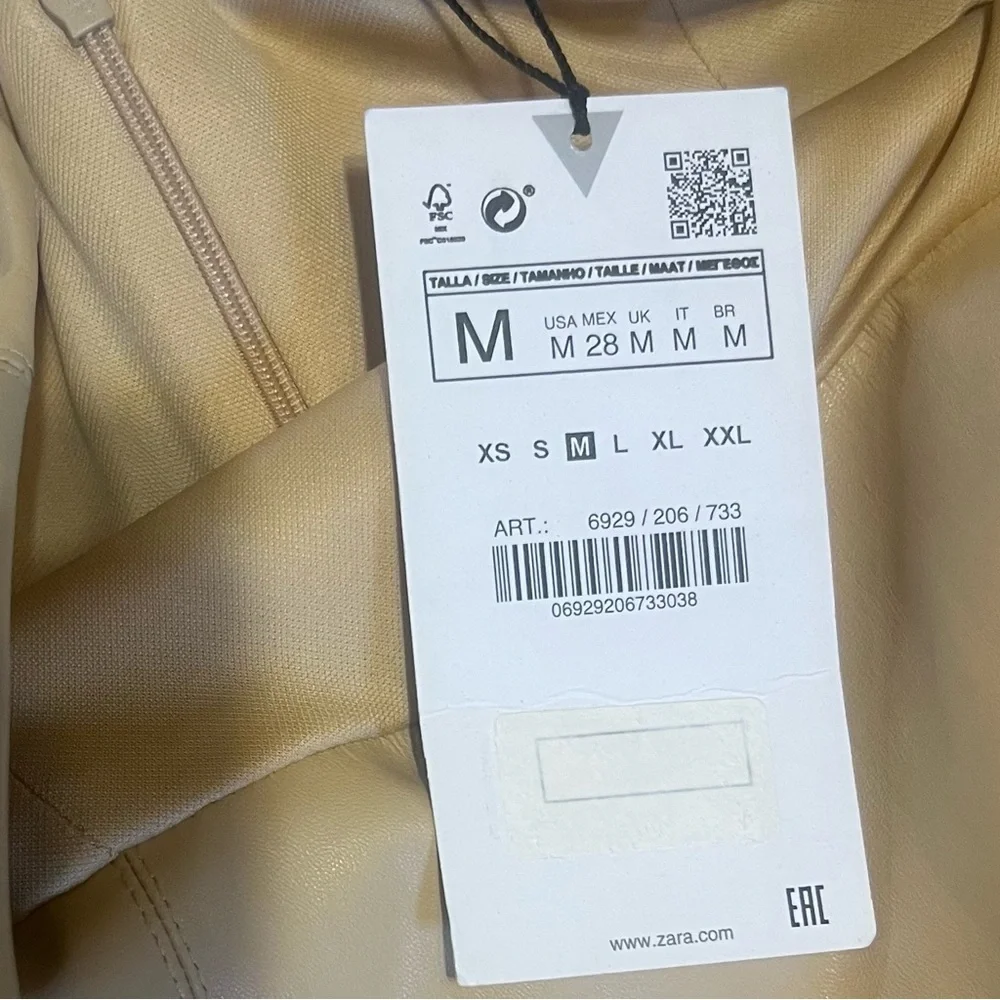 ZARA Faux Leather Strapless Midi Dress Tan Cream Size Med. NWT - Picture 7 of 13